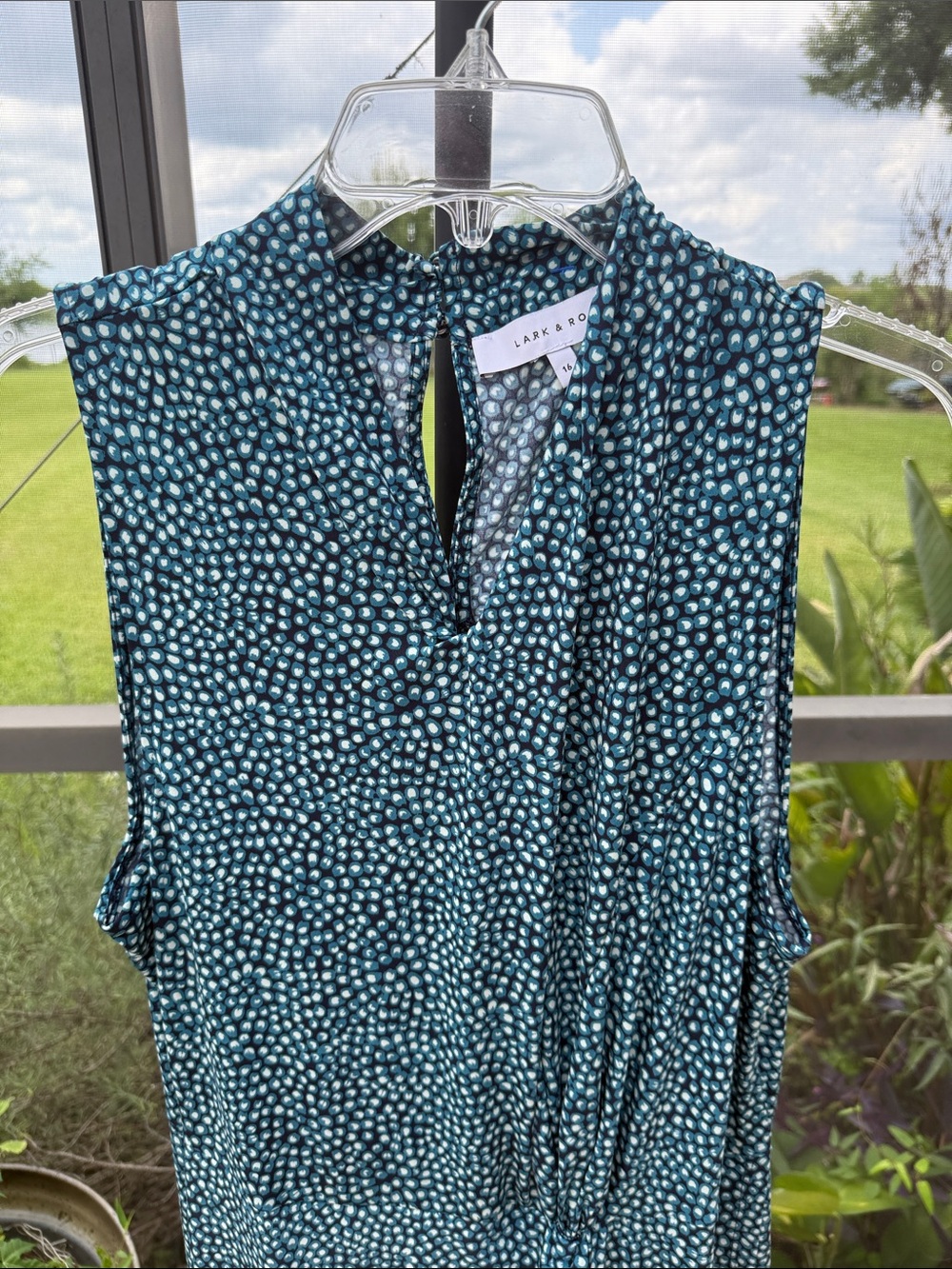 Lark & Ro Teal Sleeveless Dot-Print Midi Dress